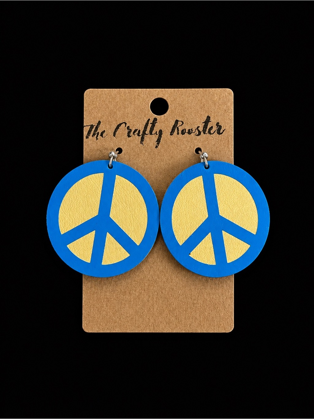 Blue and Yellow Peace Sign Kids Earrings